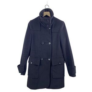 Calvin Klein Women Medium  Wool Blend Double Breasted Funnel Neck Black Pea Coat